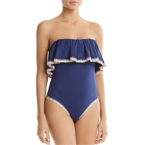 NWT Platinum Swimwear by PilyQ Crochet Flutter Strapless One Piece Swimsuit L - Picture 3 of 8